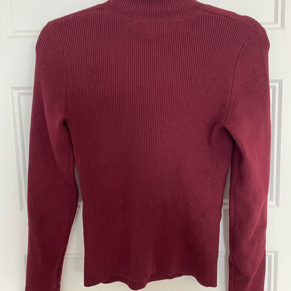 Sezane Ribbed Turtleneck Sweater in Wine Red/Burgundy
